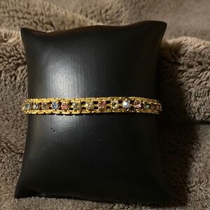 Gold Tone Multicolor Stone Tennis Bracelet - Women Jewelry